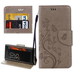 For Sony Xperia XZ Butterflies Love Flowers Embossing Horizontal Flip Leather Case with Holder & Card Slots & Wallet & Lanyard(Grey)