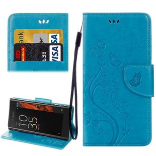 For Sony Xperia XZ Butterflies Love Flowers Embossing Horizontal Flip Leather Case with Holder & Card Slots & Wallet & Lanyard(Blue)