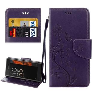 For Sony Xperia XZ Butterflies Love Flowers Embossing Horizontal Flip Leather Case with Holder & Card Slots & Wallet & Lanyard(Purple)