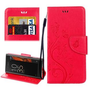 For Sony Xperia XZ Butterflies Love Flowers Embossing Horizontal Flip Leather Case with Holder & Card Slots & Wallet & Lanyard(Red)