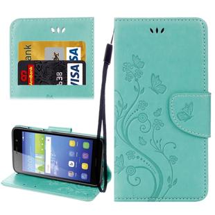 For Huawei Y6 II Butterflies LOVE for  Flowers Embossing Horizontal Flip Leather Case with Holder & Card Slots & Wallet & Lanyard(Green)