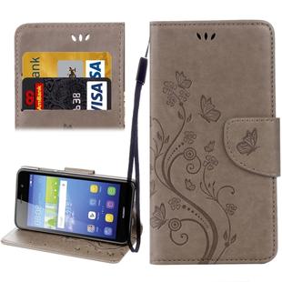 For Huawei Y6 II Butterflies LOVE for  Flowers Embossing Horizontal Flip Leather Case with Holder & Card Slots & Wallet & Lanyard(Grey)
