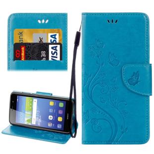 For Huawei Y6 II Butterflies LOVE for  Flowers Embossing Horizontal Flip Leather Case with Holder & Card Slots & Wallet & Lanyard(Blue)