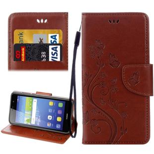 For Huawei Y6 II Butterflies LOVE for  Flowers Embossing Horizontal Flip Leather Case with Holder & Card Slots & Wallet & Lanyard(Brown)