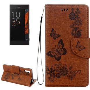 For Sony Xperia XZ Power Butterflies Embossing Horizontal Flip Leather Case with Holder & Card Slots & Wallet & Lanyard(Brown)