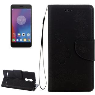 For Lenovo  K6 5.0 inch Butterflies Embossing Horizontal Flip Leather Case with Holder & Card Slots & Wallet & Lanyard(Black)