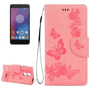 For Lenovo  K6 5.0 inch Butterflies Embossing Horizontal Flip Leather Case with Holder & Card Slots & Wallet & Lanyard(Pink)