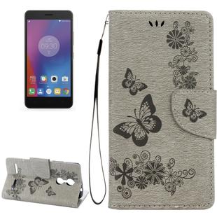 For Lenovo  K6 5.0 inch Butterflies Embossing Horizontal Flip Leather Case with Holder & Card Slots & Wallet & Lanyard(Grey)