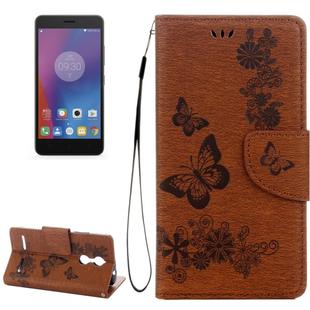For Lenovo  K6 5.0 inch Butterflies Embossing Horizontal Flip Leather Case with Holder & Card Slots & Wallet & Lanyard(Brown)