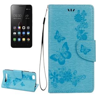For Lenovo  VIBE C A2020 Butterflies Embossing Horizontal Flip Leather Case with Holder & Card Slots & Wallet & Lanyard(Blue)