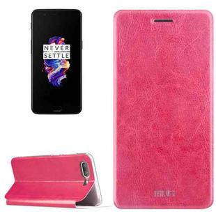 MOFI for OnePlus 5 Crazy Horse Texture Horizontal Flip Leather Case with Holder (Magenta)