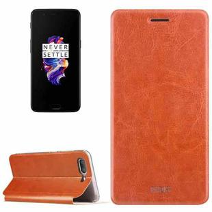 MOFI for OnePlus 5 Crazy Horse Texture Horizontal Flip Leather Case with Holder(Brown)