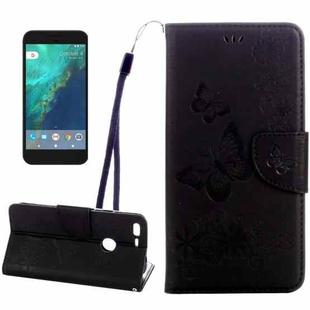 For Google Pixel XL Butterflies Embossing Horizontal Flip Leather Case with Holder & Card Slots & Wallet & Lanyard(Black)