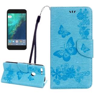 For Google Pixel XL Butterflies Embossing Horizontal Flip Leather Case with Holder & Card Slots & Wallet & Lanyard(Blue)