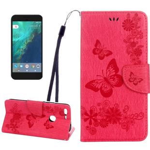 For Google Pixel XL Butterflies Embossing Horizontal Flip Leather Case with Holder & Card Slots & Wallet & Lanyard(Magenta)