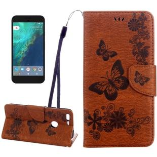 For Google Pixel XL Butterflies Embossing Horizontal Flip Leather Case with Holder & Card Slots & Wallet & Lanyard(Brown)