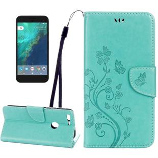 For Google Pixel Butterflies Love Flowers Embossing Horizontal Flip Leather Case with Holder & Card Slots & Wallet & Lanyard(Green)