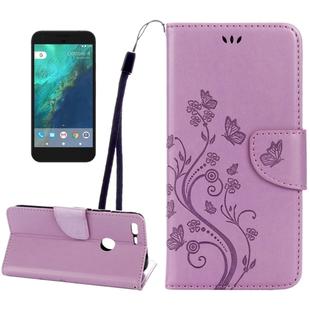 For Google Pixel Butterflies Love Flowers Embossing Horizontal Flip Leather Case with Holder & Card Slots & Wallet & Lanyard(Light Purple)