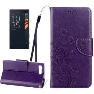 For Sony Xperia X Compact Butterflies Love Flowers Embossing Horizontal Flip Leather Case with Holder & Card Slots & Wallet & Lanyard(Dark Purple)