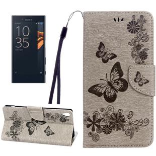 For Sony Xperia XA Ultra Butterflies Embossing Horizontal Flip Leather Case with Holder & Card Slots & Wallet & Lanyard(Grey)