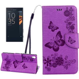 For Sony Xperia XA Ultra Butterflies Embossing Horizontal Flip Leather Case with Holder & Card Slots & Wallet & Lanyard(Purple)