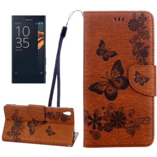 For Sony Xperia XA Ultra Butterflies Embossing Horizontal Flip Leather Case with Holder & Card Slots & Wallet & Lanyard(Brown)