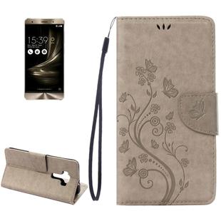 For Asus ZenFone 3 / ZE552KL Pressed Flowers Pattern Leather Case with Holder & Card Slots & Wallet(Grey)