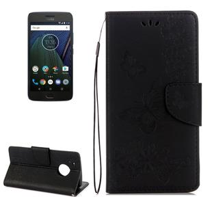 For Motorola Moto G5 Plus Pressed Flowers Butterfly Pattern Horizontal Flip Leather Case with Holder & Card Slots & Wallet(Black)