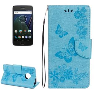 For Motorola Moto G5 Plus Pressed Flowers Butterfly Pattern Horizontal Flip Leather Case with Holder & Card Slots & Wallet(Blue)