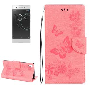 For Sony Xperia XA1 Pressed Flowers Butterfly Pattern Horizontal Flip Leather Case with Holder & Card Slots & Wallet(Pink)