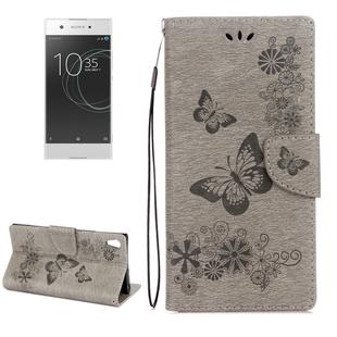 For Sony Xperia XA1 Pressed Flowers Butterfly Pattern Horizontal Flip Leather Case with Holder & Card Slots & Wallet(Grey)