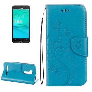 For ASUS Zenfone Go ZB500KL Pressed Flowers Pattern Horizontal Flip Leather Case with Holder & Card Slots & Wallet(Blue)