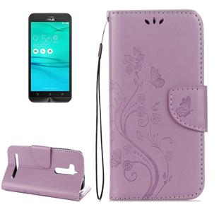 For ASUS Zenfone Go ZB500KL Pressed Flowers Pattern Horizontal Flip Leather Case with Holder & Card Slots & Wallet (Colour: Light Purple) 