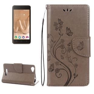 For Wiko Lenny3 Max Pressed Flowers Pattern Horizontal Flip Leather Case with Holder & Card Slots & Wallet(Grey)