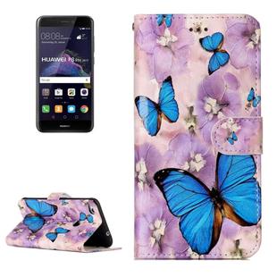 For Huawei  P8 Lite (2017) Gloss Oil Embossed Purple Butterfly Pattern Horizontal Flip Leather Case with Holder & Card Slots & Wallet & Photo Frame