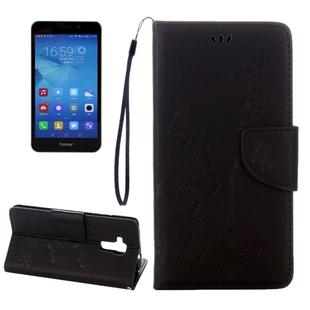 For Huawei  Honor 5c Pressed Flowers Butterfly Pattern Horizontal Flip Leather Case with Holder & Card Slots & Wallet & Lanyard (Black)
