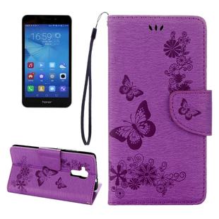 For Huawei  Honor 5c Pressed Flowers Butterfly Pattern Horizontal Flip Leather Case with Holder & Card Slots & Wallet & Lanyard(Purple)