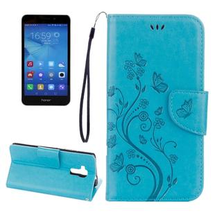 For Huawei  Honor 5c Pressed Flowers Butterfly Pattern Horizontal Flip Leather Case with Holder & Card Slots & Wallet & Lanyard(Blue)