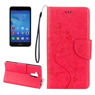 For Huawei  Honor 5c Pressed Flowers Butterfly Pattern Horizontal Flip Leather Case with Holder & Card Slots & Wallet & Lanyard(Magenta)