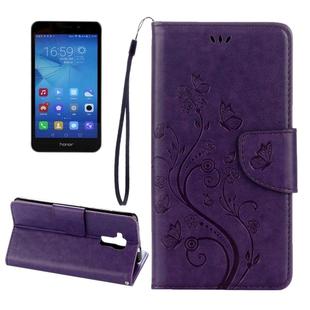For Huawei  Honor 5c Pressed Flowers Butterfly Pattern Horizontal Flip Leather Case with Holder & Card Slots & Wallet & Lanyard(Purple)