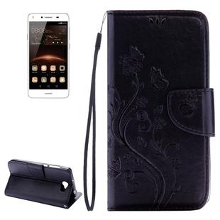 For Huawei  Y5II Pressed Flowers Horizontal Flip Leather Case with Magnetic Buckle & Holder & Card Slots & Wallet(Black)