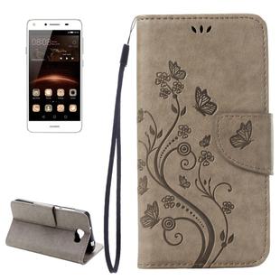 For Huawei  Y5II Pressed Flowers Horizontal Flip Leather Case with Magnetic Buckle & Holder & Card Slots & Wallet(Grey)