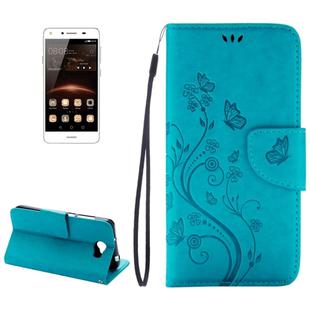For Huawei  Y5II Pressed Flowers Horizontal Flip Leather Case with Magnetic Buckle & Holder & Card Slots & Wallet(Blue)
