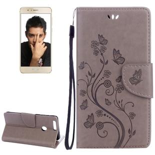 For Huawei  Honor 8 Flowers Embossing Horizontal Flip Leather Case with Holder & Card Slots & Wallet & Lanyard(Grey)