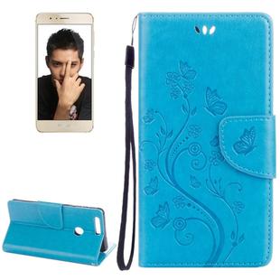 For Huawei  Honor 8 Flowers Embossing Horizontal Flip Leather Case with Holder & Card Slots & Wallet & Lanyard(Blue)