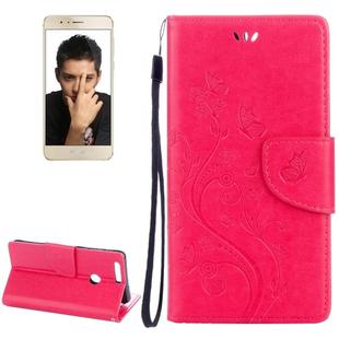 For Huawei  Honor 8 Flowers Embossing Horizontal Flip Leather Case with Holder & Card Slots & Wallet & Lanyard(Magenta)