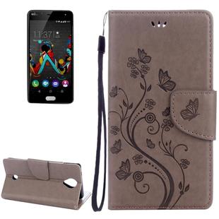Flowers Embossing Horizontal Flip Leather Case for Wiko U Feel, with Holder & Card Slots & Wallet & Lanyard(Grey)