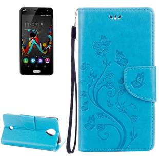 Flowers Embossing Horizontal Flip Leather Case for Wiko U Feel, with Holder & Card Slots & Wallet & Lanyard(Blue)