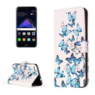 For Huawei  P8 Lite (2017) Little Blue Butterfly Pattern Horizontal Flip Leather Protective Case with Holder & Card Slots & Wallet