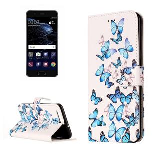 For Huawei  P10 Little Blue Butterfly Pattern Horizontal Flip Leather Protective Case with Holder & Card Slots & Wallet